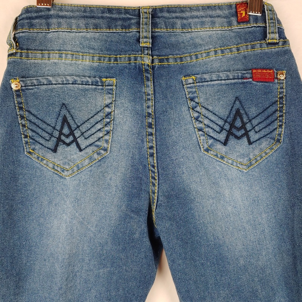 7 For All Mankind Jeans Girls 12 (26x26.5) Blue Skinny Medium Distressed Denim